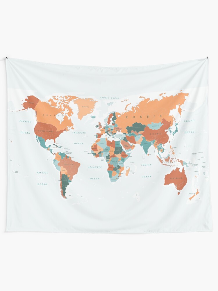 Alternate view of Map of the World in Burnt Orange and Teal Tapestry