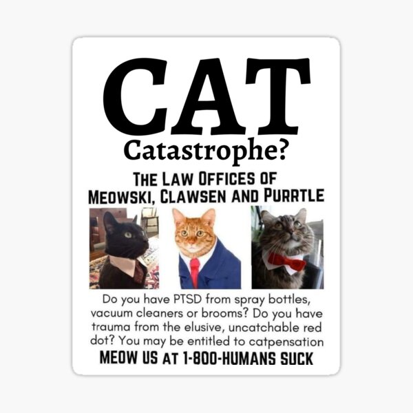 Cat Catastrophe The Law Offices Of Meowski Clawsen And Purrtle  Sticker