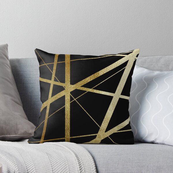 Black and Gold Geometric Luxe Throw Pillow