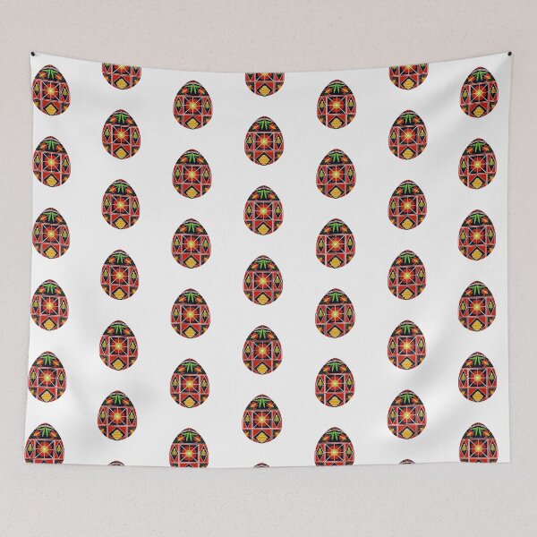 Item preview, Easter egg Ukrainian inspired pattern red black yellow green designed and sold by hallas2b.
