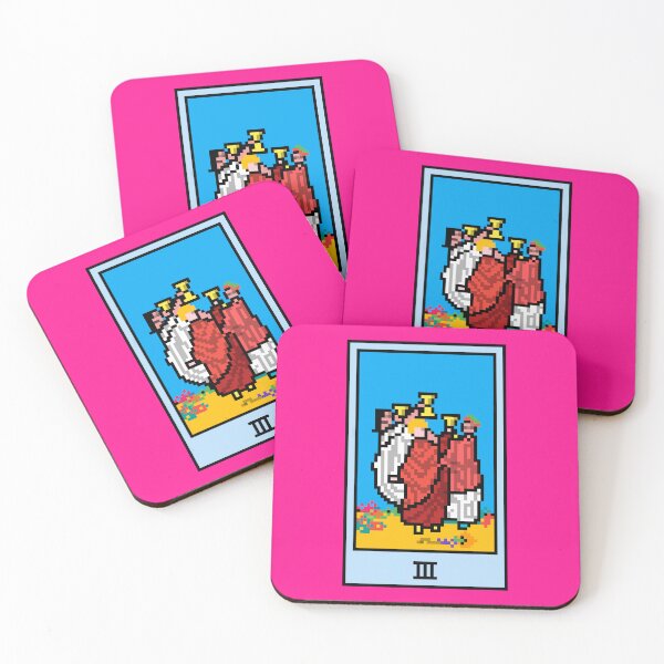 Artikelvorschau, Moment, ist das Pixel-Art-Tarot? Pink – Minor Arcana „Three of Cups“ (Design für T-Shirt, Aufkleber und andere Accessoires) entworfen und verkauft von Pixel Waite.