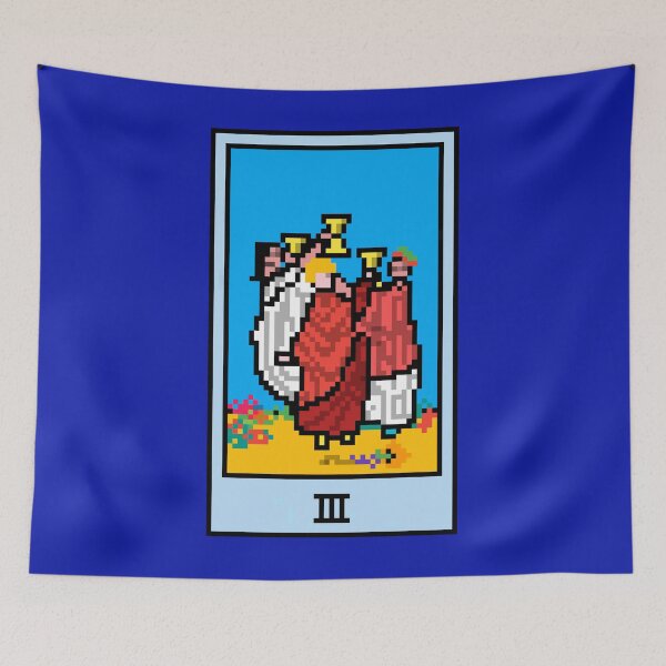 Item preview, Wait, is this pixel art tarot? Blue - Minor Arcana 'Three of Cups' (Design for T-shirt, stickers and other accessories) designed and sold by Pixel Waite.