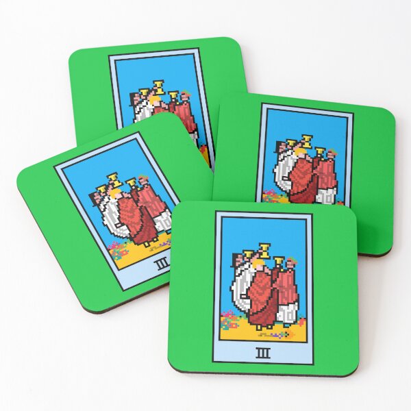 Item preview, Wait, is this pixel art tarot? Green - Minor Arcana 'Three of Cups' (Design for T-shirt, stickers and other accessories) designed and sold by Pixel Waite.