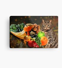TABBY CAT WITH HORN OF PLENTY FALL PICTURE AND OR CARD Metal Print
