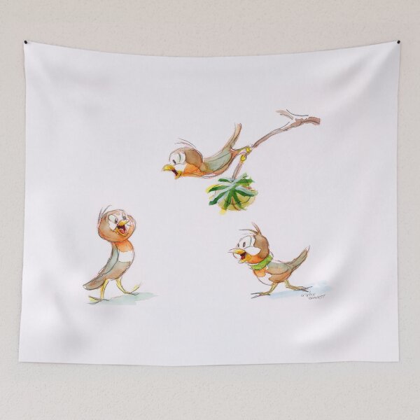 Item preview, Birds in Snow Retro 50s Cartoon Watercolor Style designed and sold by skullislandprod.