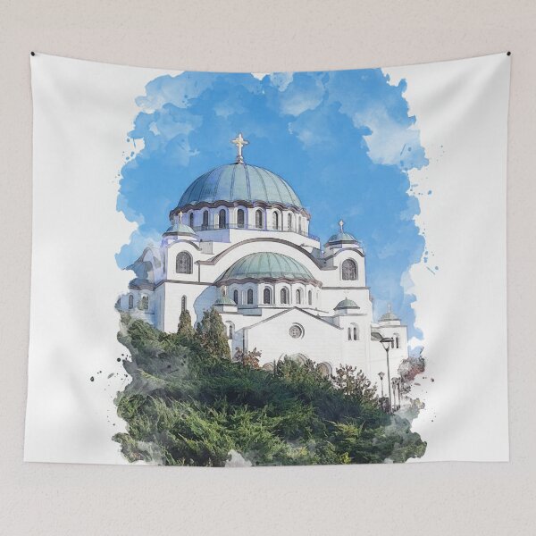 Item preview, Temple of Saint Sava Serbia Watercolor Art designed and sold by Blok45.