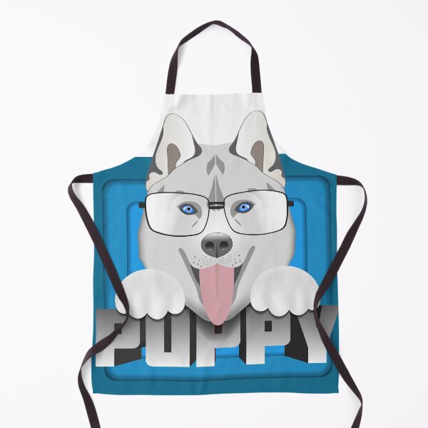 Item preview, Funny cartoon head of a husky puppy, paws and glasses, a volumetric inscription on a background of blue squares designed and sold by GAleksS.