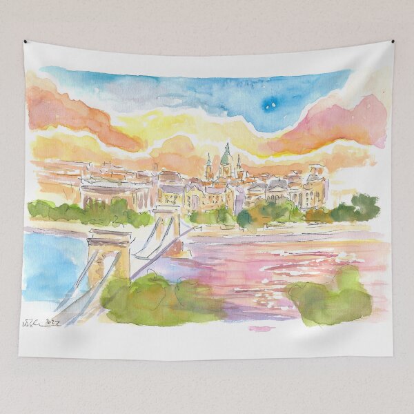 Item preview, Budapest Hungary Elisabeth Bridge over River Danube at Sunset designed and sold by artshop77.