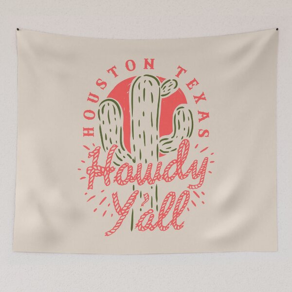 Item preview, HOWDY YALL - Houston Texas | Vintage Rope Text Green Cactus Prick and Retro Red Sun | Tan Sand Background designed and sold by PEARROT.