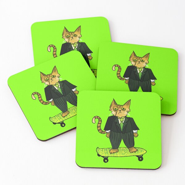 Item preview, The Catipalist: Skateboard Business Cat Lime Green designed and sold by TheDoodlemancer.