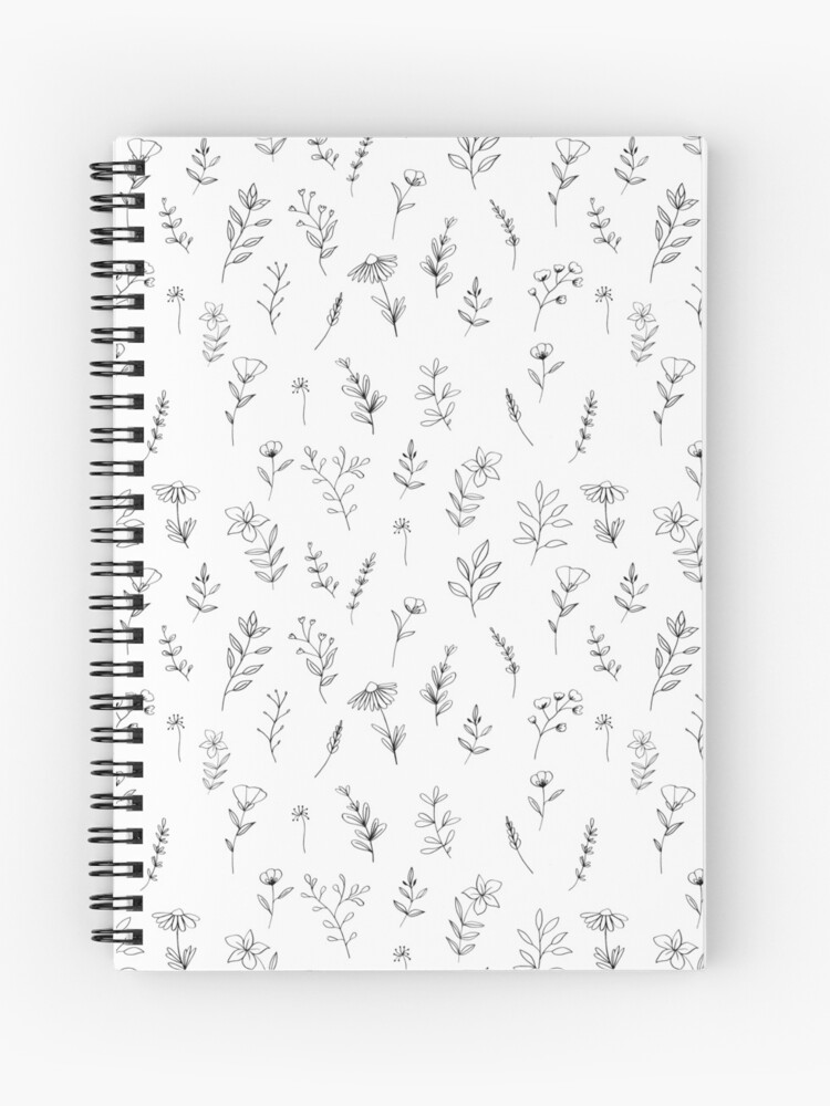 Simple Line Art Drawings of Flowers in Black and White | Spiral Notebook