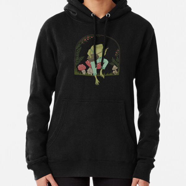 Cottagecore Aesthetic Frog Playing Banjo on Mushroom Cute Vintage - Goblincore Farmer Toad in Garden - Dark Academia Aesthetic Froggy - Emo Grugne Fairycore Foggie Pullover Hoodie
