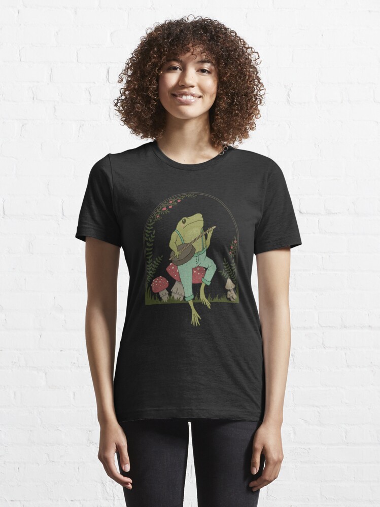 Alternate view of Cottagecore Aesthetic Frog Playing Banjo on Mushroom Cute Vintage - Goblincore Farmer Toad in Garden - Dark Academia Aesthetic Froggy - Emo Grugne Fairycore Foggie Essential T-Shirt