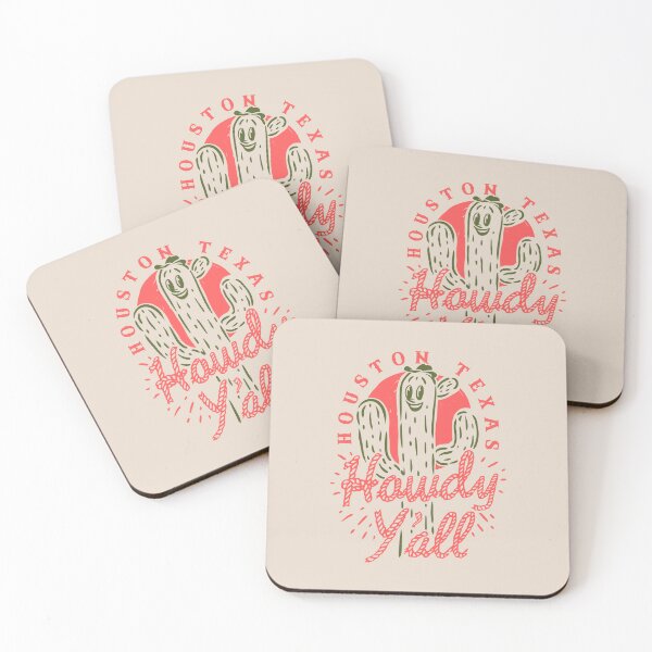 Item preview, HOWDY YALL - Houston Texas | Vintage Rope Text Green Cactus Smiling Prick and Retro Red Sun | Tan Sand Background designed and sold by PEARROT.