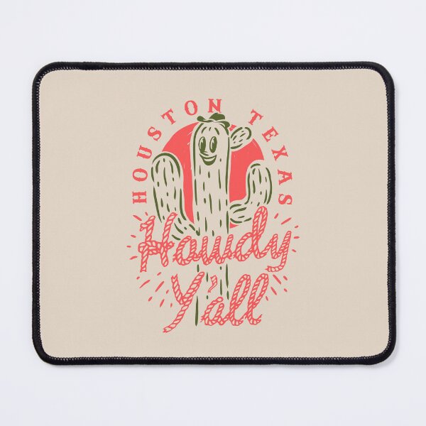 Item preview, HOWDY YALL - Houston Texas | Vintage Rope Text Green Cactus Smiling Prick and Retro Red Sun | Tan Sand Background designed and sold by PEARROT.