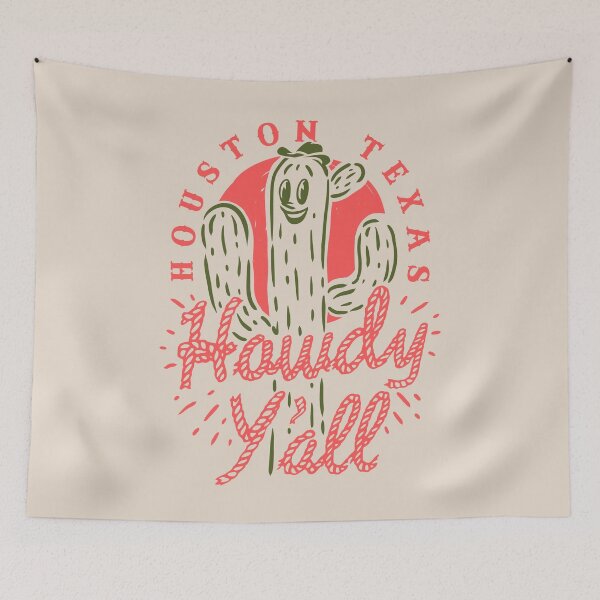 Item preview, HOWDY YALL - Houston Texas | Vintage Rope Text Green Cactus Smiling Prick and Retro Red Sun | Tan Sand Background designed and sold by PEARROT.