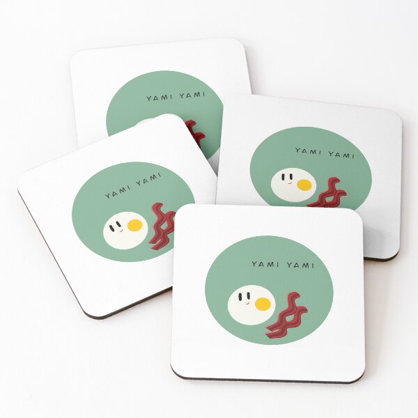 Item preview, funny scrambled eggs with bacon and the inscription yummy yummy on a green plate designed and sold by Marina&Kamila.