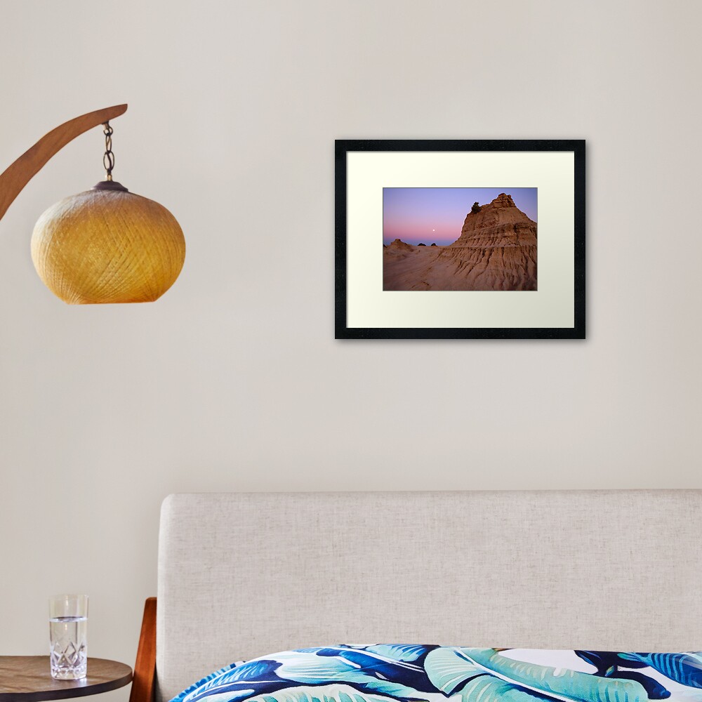 Moonrise over the "Walls Of China", Mungo National Park, Australia Framed Art Print