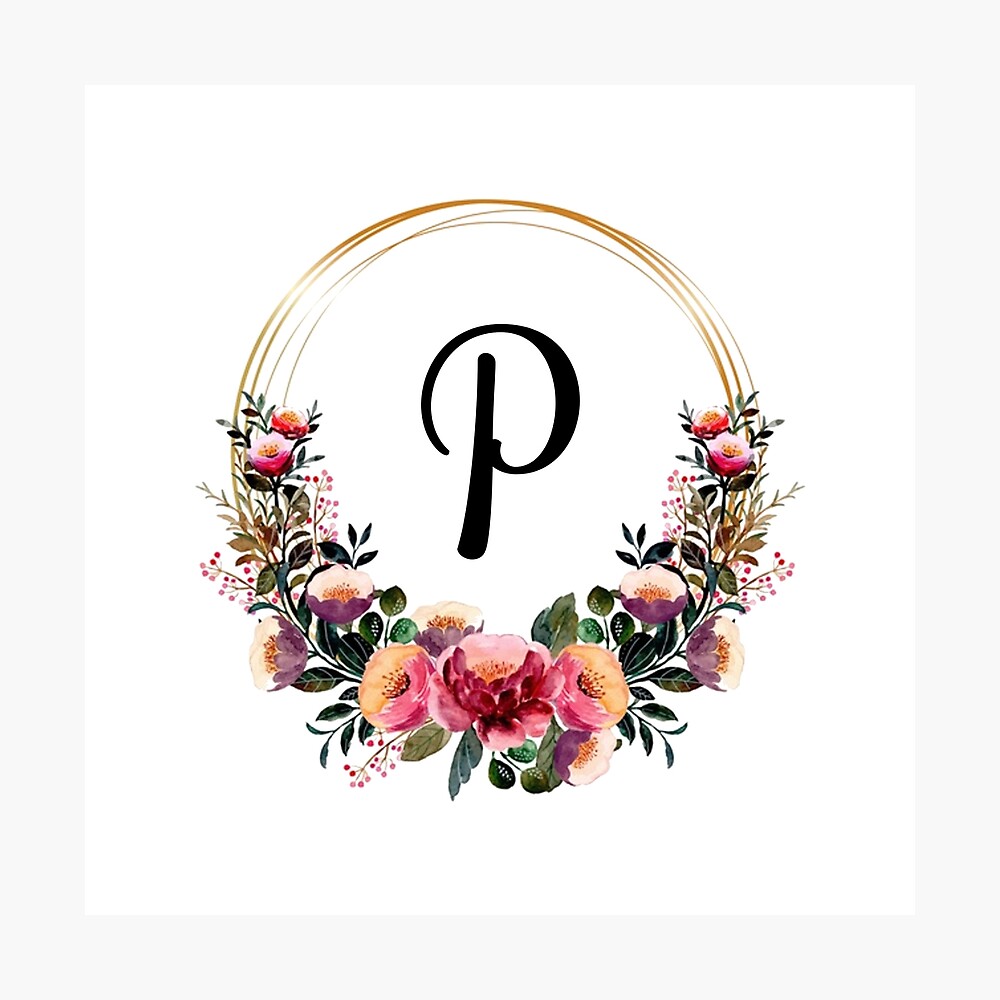 Letter P Watercolor of Floral Monogram' Men's Vintage T-Shirt