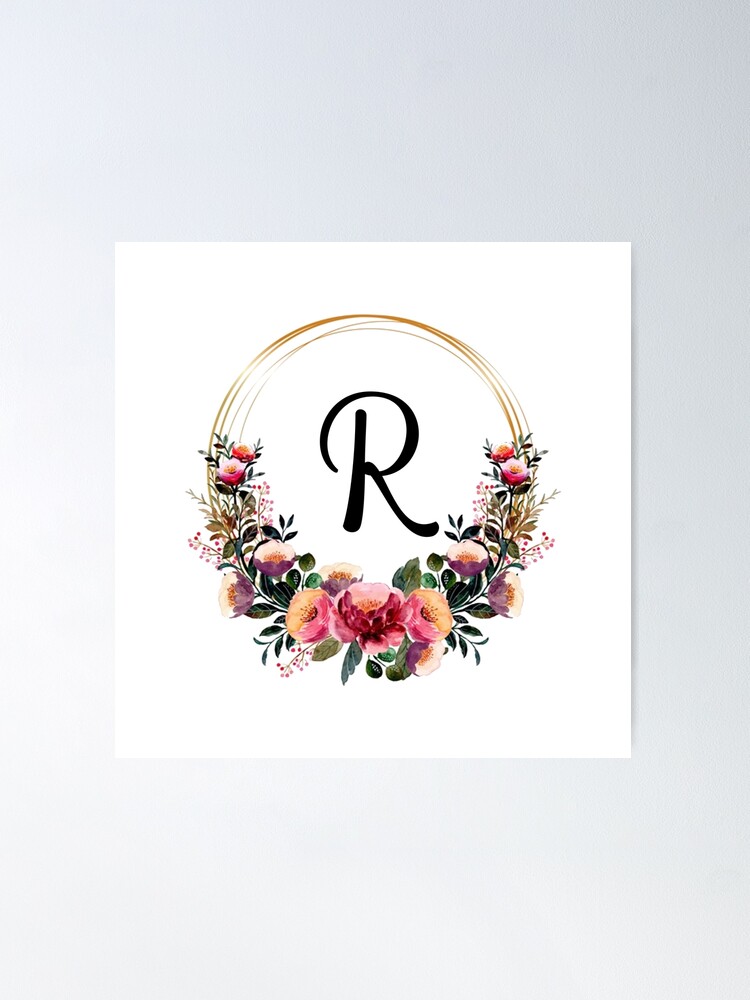 Letter R Monogram Logo. Circle Floral Style with Beautiful Roses