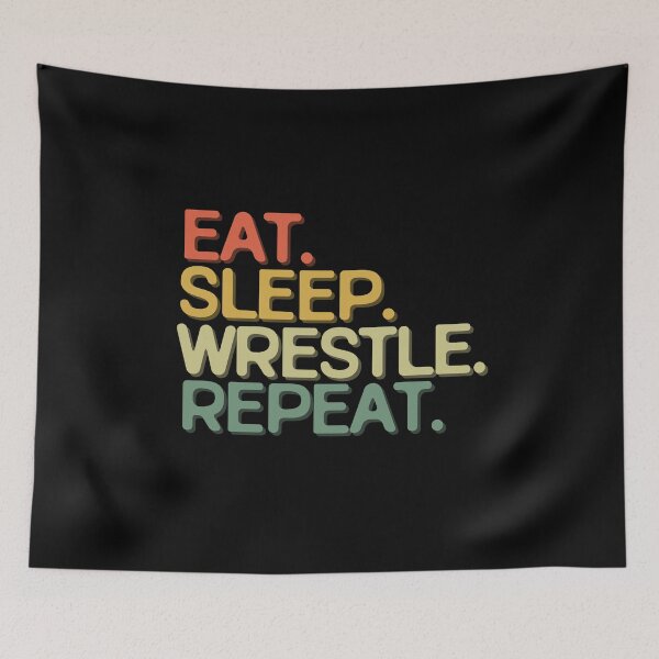 Item preview, Eat Sleep Wrestle Repeat - Funny Retro Vintage Colors Typography Satire designed and sold by FunnyHomeQuotes.