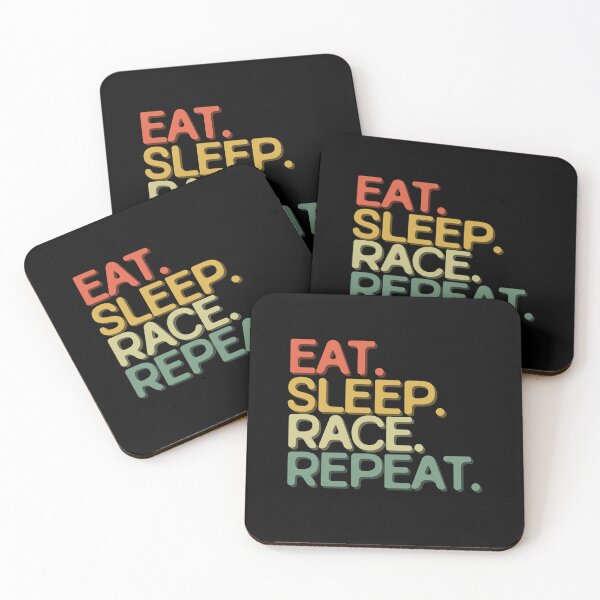 Item preview, Eat Sleep Race Repeat - Funny Retro Vintage Colors Typography Satire designed and sold by FunnyHomeQuotes.
