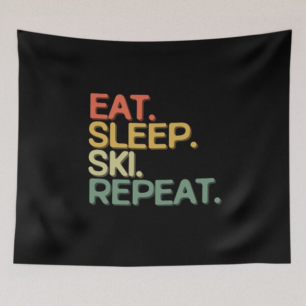 Item preview, Eat Sleep Ski Repeat - Funny Retro Vintage Colors Typography Satire designed and sold by FunnyHomeQuotes.