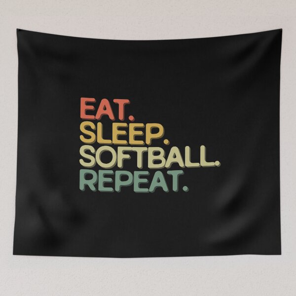 Item preview, Eat Sleep Softball Repeat - Funny Retro Vintage Colors Typography Satire designed and sold by FunnyHomeQuotes.