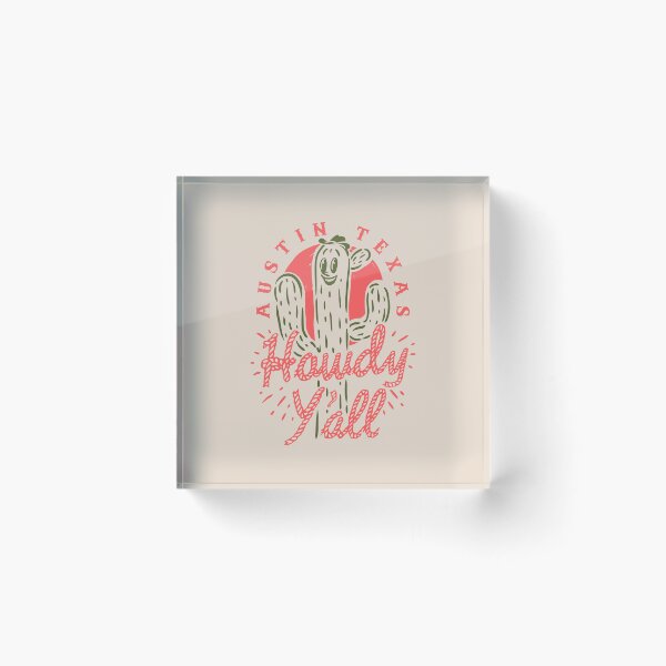Item preview, HOWDY YALL - Austin Texas | Vintage Rope Text Green Cactus Smiling Prick and Retro Red Sun | Tan Sand Background designed and sold by PEARROT.