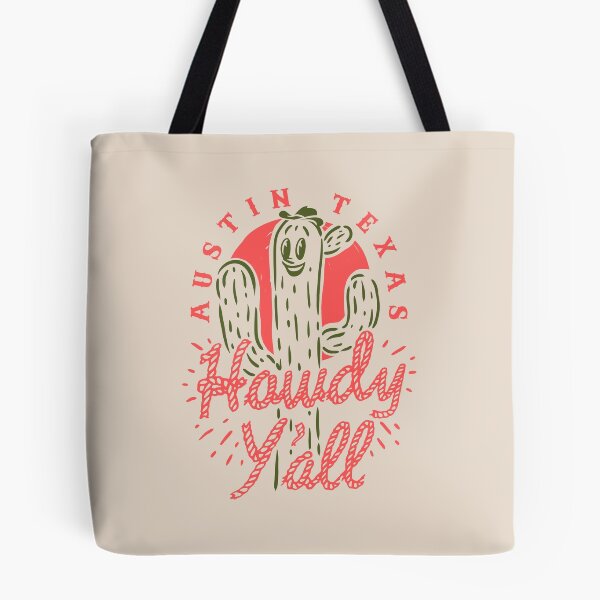 Item preview, HOWDY YALL - Austin Texas | Vintage Rope Text Green Cactus Smiling Prick and Retro Red Sun | Tan Sand Background designed and sold by PEARROT.