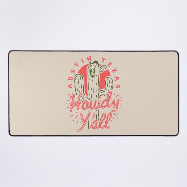 Item preview, HOWDY YALL - Austin Texas | Vintage Rope Text Green Cactus Smiling Prick and Retro Red Sun | Tan Sand Background designed and sold by PEARROT.