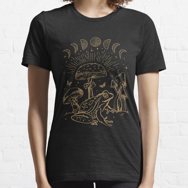 Frog Under Mushroom Dark Academia Cottagecore Aesthetic Goth Mystical - Edgy Fairygrunge Look - Fungi Butterfly Toad In Forest Themed Psychedelic Nature - Gardencore Witchy Vibes Essential T-Shirt