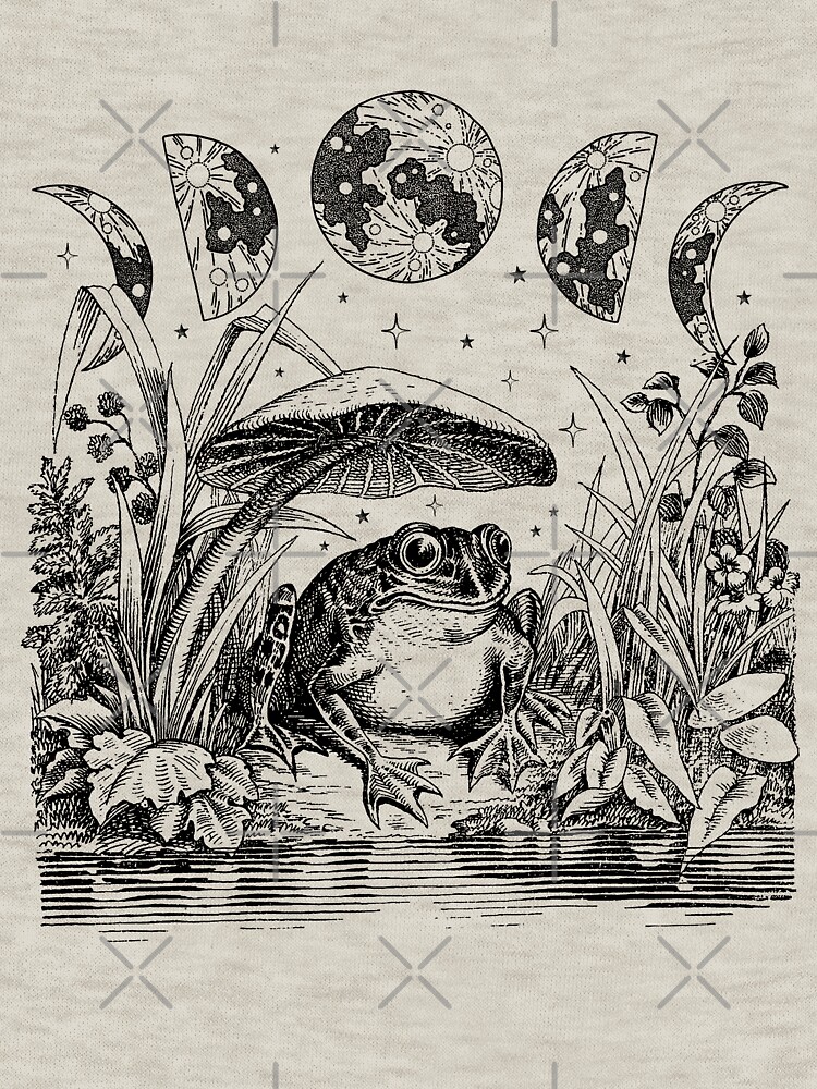 Thumbnail 7 of 7, Classic T-Shirt, Cottagecore Aesthetic Frog, Mushroom Moon Witchcraft: Vintage Dark Academia, Goblincore Froggy, Emo Grunge Nature Fantasy, Fairycore Toad in Toadstool Pond designed and sold by MinistryOfFrogs.