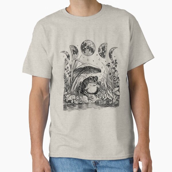 Cottagecore Aesthetic Frog, Mushroom Moon Witchcraft: Vintage Dark Academia, Goblincore Froggy, Emo Grunge Nature Fantasy, Fairycore Toad in Toadstool Pond Classic T-Shirt