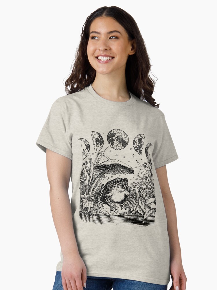 Thumbnail 2 of 7, Classic T-Shirt, Cottagecore Aesthetic Frog, Mushroom Moon Witchcraft: Vintage Dark Academia, Goblincore Froggy, Emo Grunge Nature Fantasy, Fairycore Toad in Toadstool Pond designed and sold by MinistryOfFrogs.