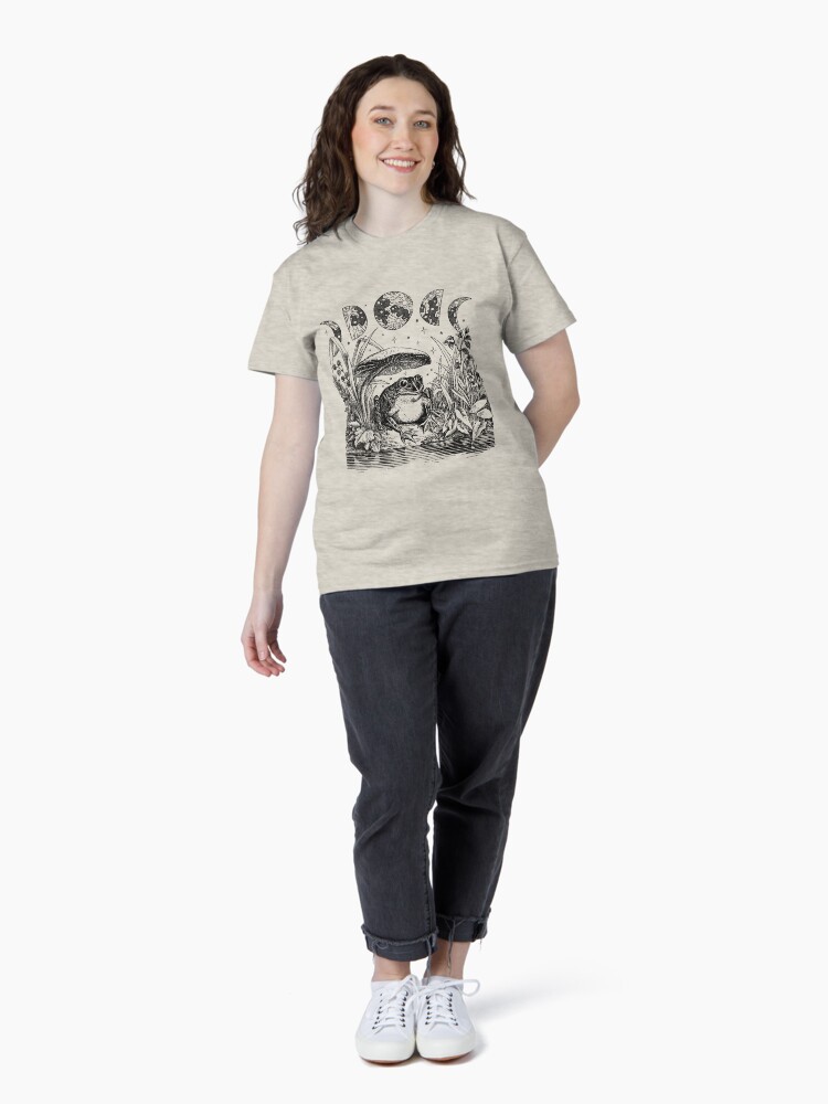 Thumbnail 4 of 7, Classic T-Shirt, Cottagecore Aesthetic Frog, Mushroom Moon Witchcraft: Vintage Dark Academia, Goblincore Froggy, Emo Grunge Nature Fantasy, Fairycore Toad in Toadstool Pond designed and sold by MinistryOfFrogs.