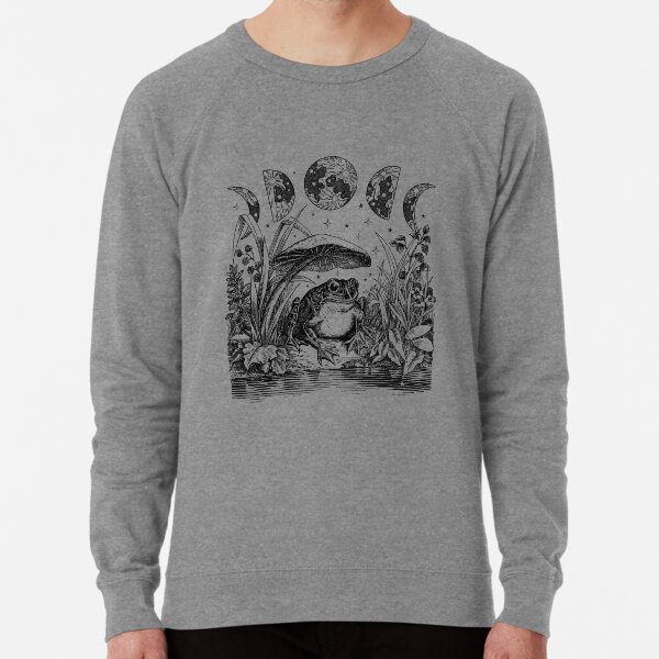 Cute Cottagecore Aesthetic Frog Mushroom Moon Witchy Vintage - Dark Academia Goblincore Witchcraft Froggy - Emo Grunge Nature Fantasy - Fairycore Toad Toadstool Pond Lightweight Sweatshirt