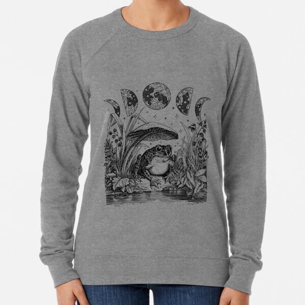 Cute Cottagecore Aesthetic Frog Mushroom Moon Witchy Vintage - Dark Academia Goblincore Witchcraft Froggy - Emo Grunge Nature Fantasy - Fairycore Toad Toadstool Pond  Lightweight Sweatshirt