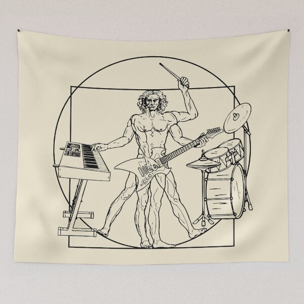 Item preview, VITRUVIAN MAN PLAYING KEYBOARD GUITAR DRUMS - LEONARDO DA VINCI ONE MAN BAND PARODY black designed and sold by KoolDsignsMUSIC.