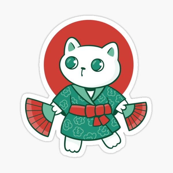 cat-in-japanese-yukata-sticker-by-afterglass-redbubble