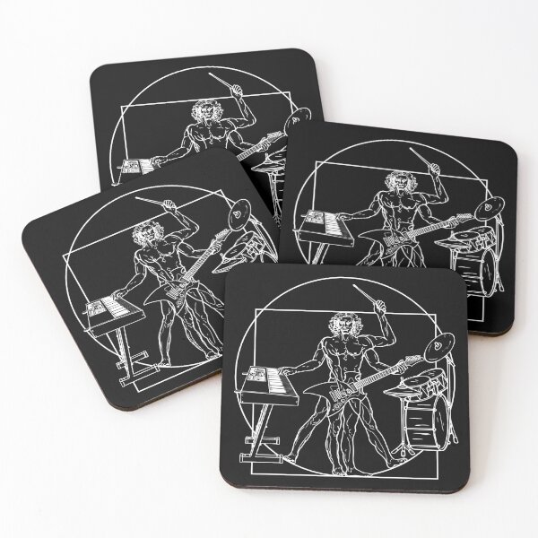 Item preview, VITRUVIAN MAN PLAYING KEYBOARD GUITAR DRUMS - LEONARDO DA VINCI ONE MAN BAND PARODY white designed and sold by KoolDsignsMUSIC.