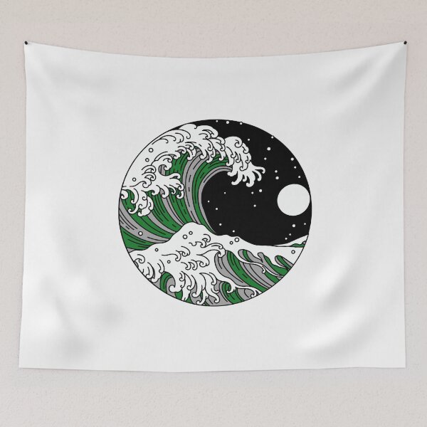 Item preview, Circular Japanese Wave with Night Sky Demi Romantic. Demiromantic Pride designed and sold by Subtle Pride Shop.
