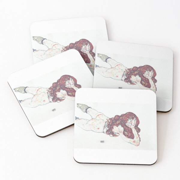 Item preview, Egon Schiele  Auf dem Bauch liegender weiblicher Akt Art Print designed and sold by TeeARTHY.