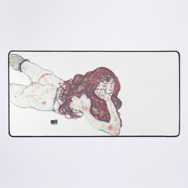 Item preview, Egon Schiele Auf dem Bauch liegender weiblicher Akt Art Print designed and sold by TeeARTHY.