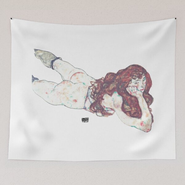Item preview, Egon Schiele  Auf dem Bauch liegender weiblicher Akt Art Print designed and sold by TeeARTHY.