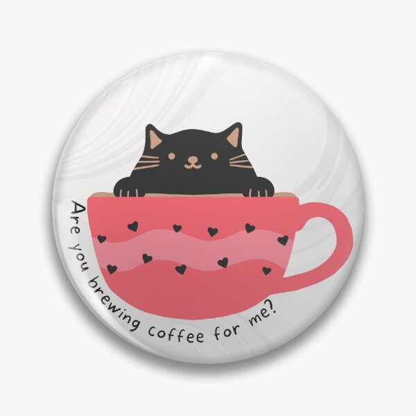 Item preview, Are you brewing coffee for me black cat in cute coffee mug with hearts designed and sold by Emily Roberts.