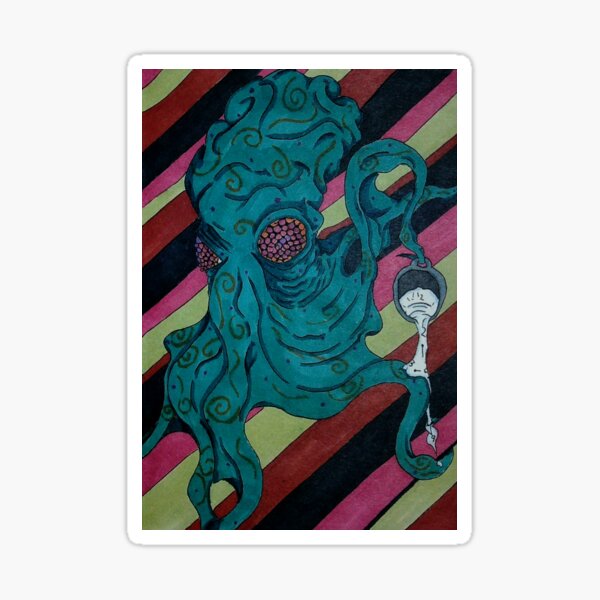 time octopus on warped stripped background Sticker