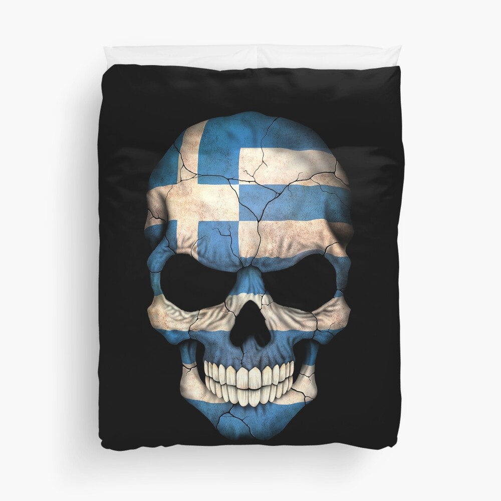 Discover Greek Flag Skull Duvet Cover