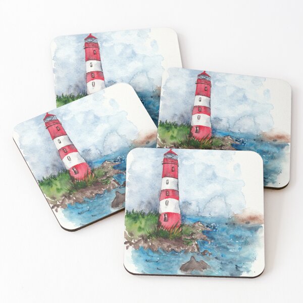Item preview, Watercolor painting with a lighthouse on a cliff designed and sold by Cacatuart.