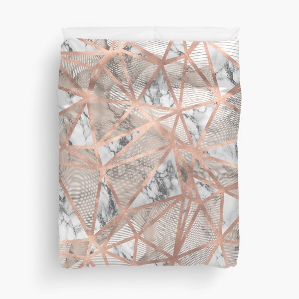 Fractured Marble Pieces Geometric Rose Gold Design Duvet Cover